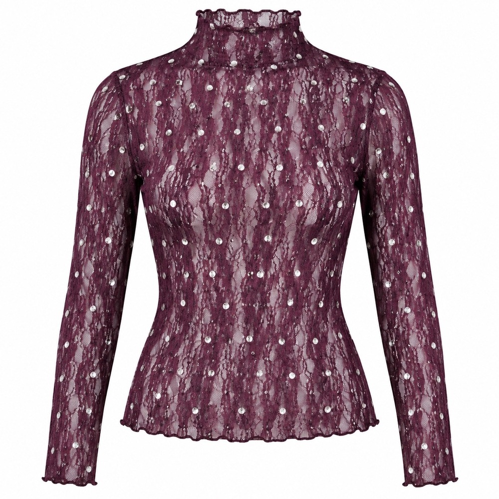 Sheer Lace polka dot Mock Neck layering Top NWT Large fall edgy party grunge